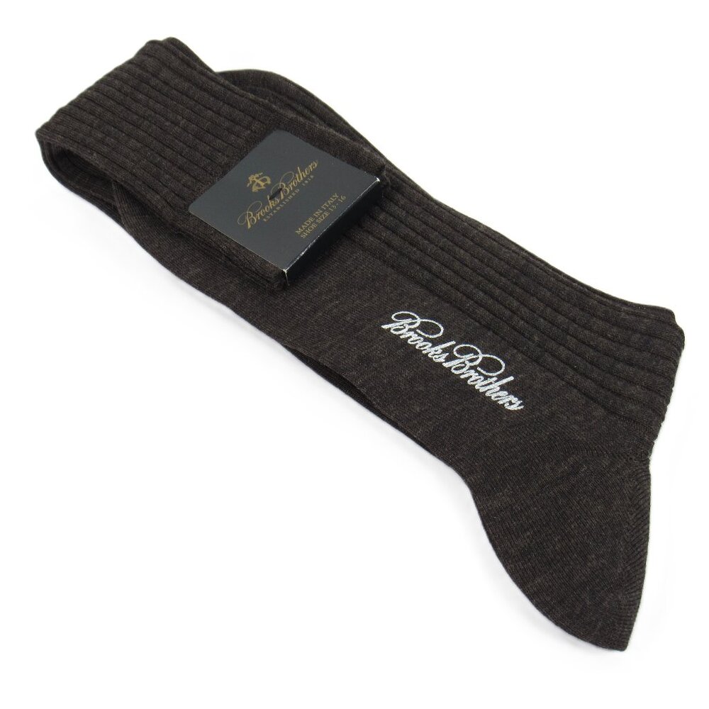 Brooks Brothers Men's Over-the-Calf Dress Socks Wool Brown Italy Shoe Size 13-16